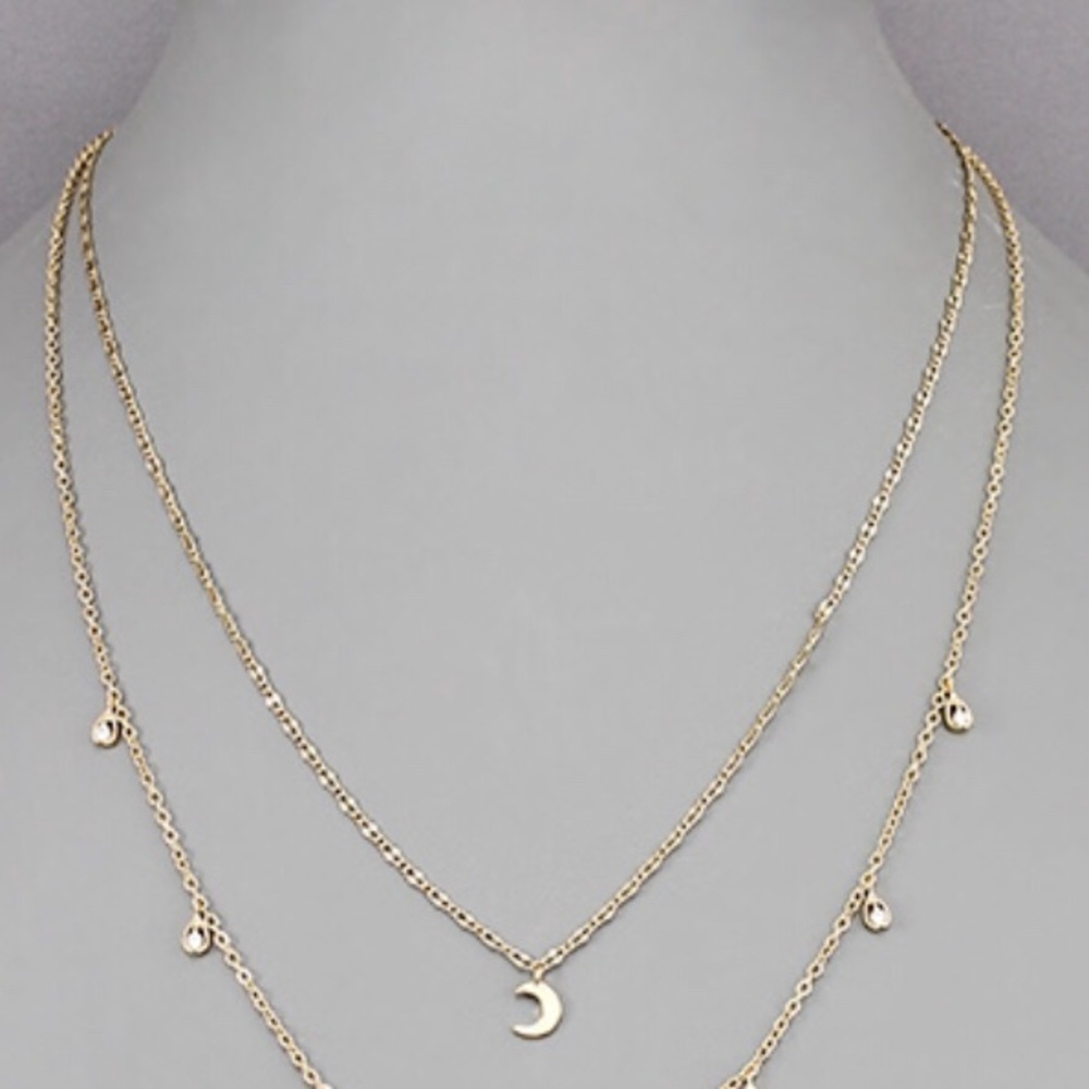 Moon T- Drop Necklace Gold/Rhodium/RoseGold- Clear
